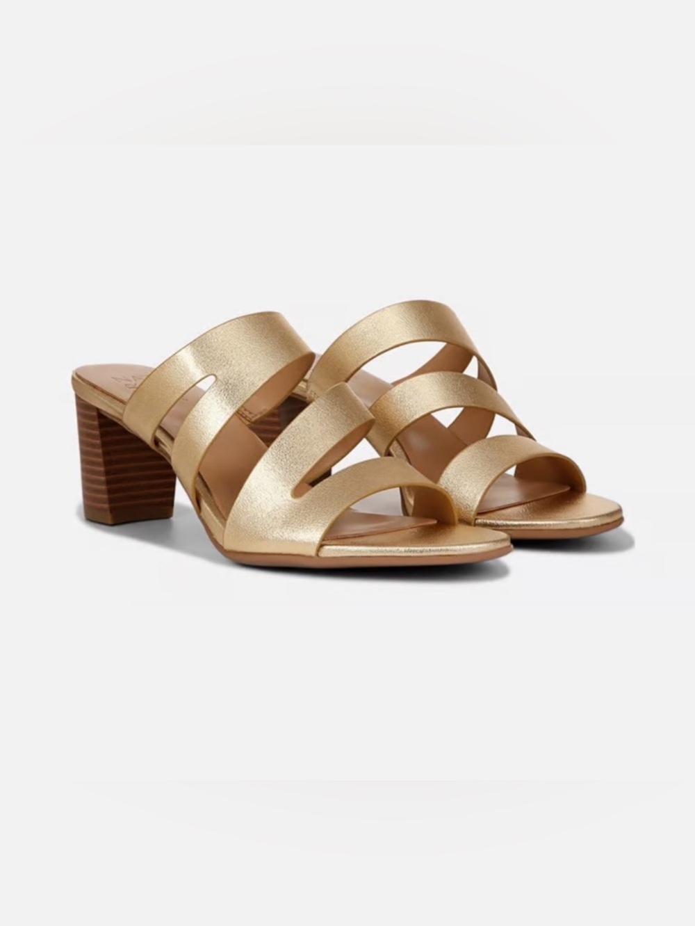 Naturalizer Beaming Slip On Metallic Gold Strappy Block Heel Sandals size 7 Wide